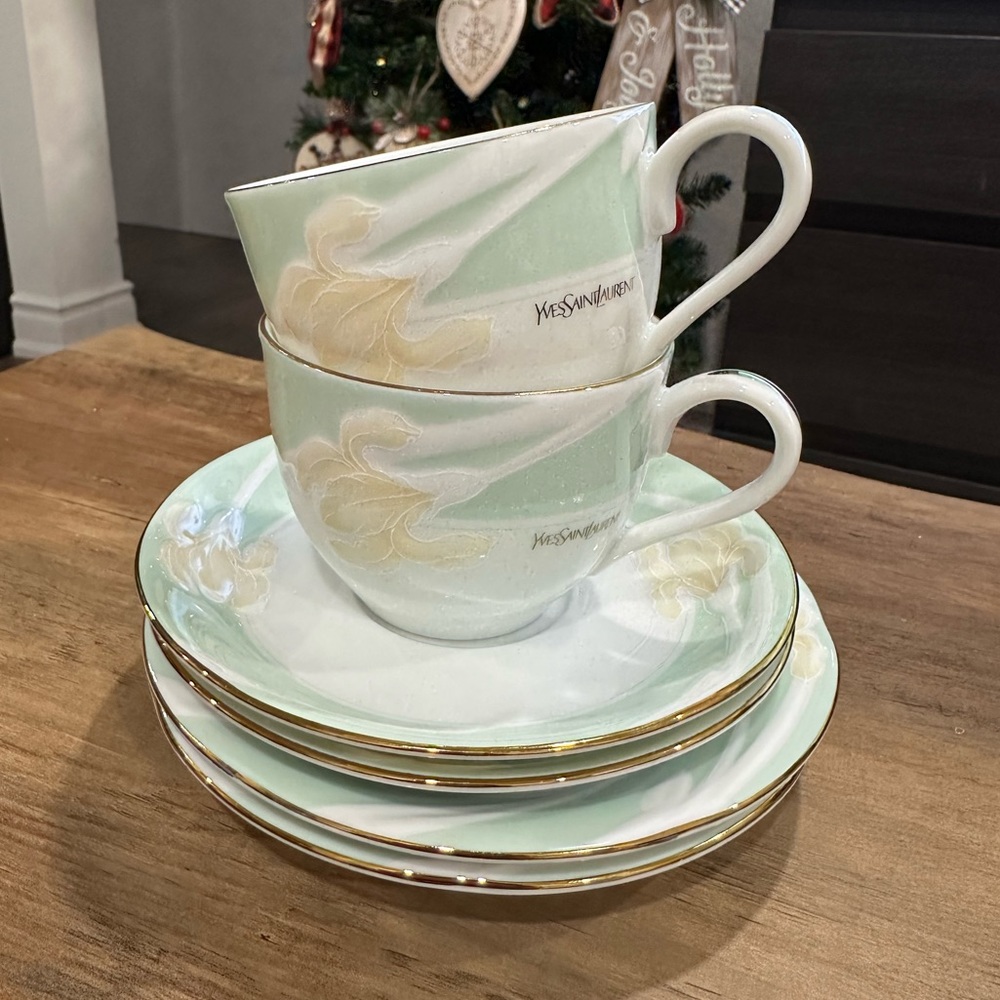 “Host Pick” YVES SAINT LAURENT Teacup, Saucer and Dessert Plate Set